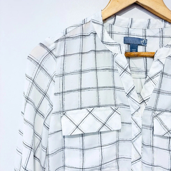 SEARS White & black plaid sheer blouse | Lightweight * - Picture 3 of 8